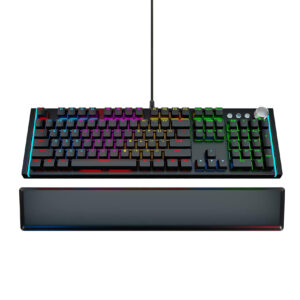 Mechanical Gaming Keyboard with 107 Clicky Optical switches- Programmable RGB LED Backlit, Laser Engraved Keys - Ergonomic Magnetic Leather Wrist Rest, Dedicated Media Keys